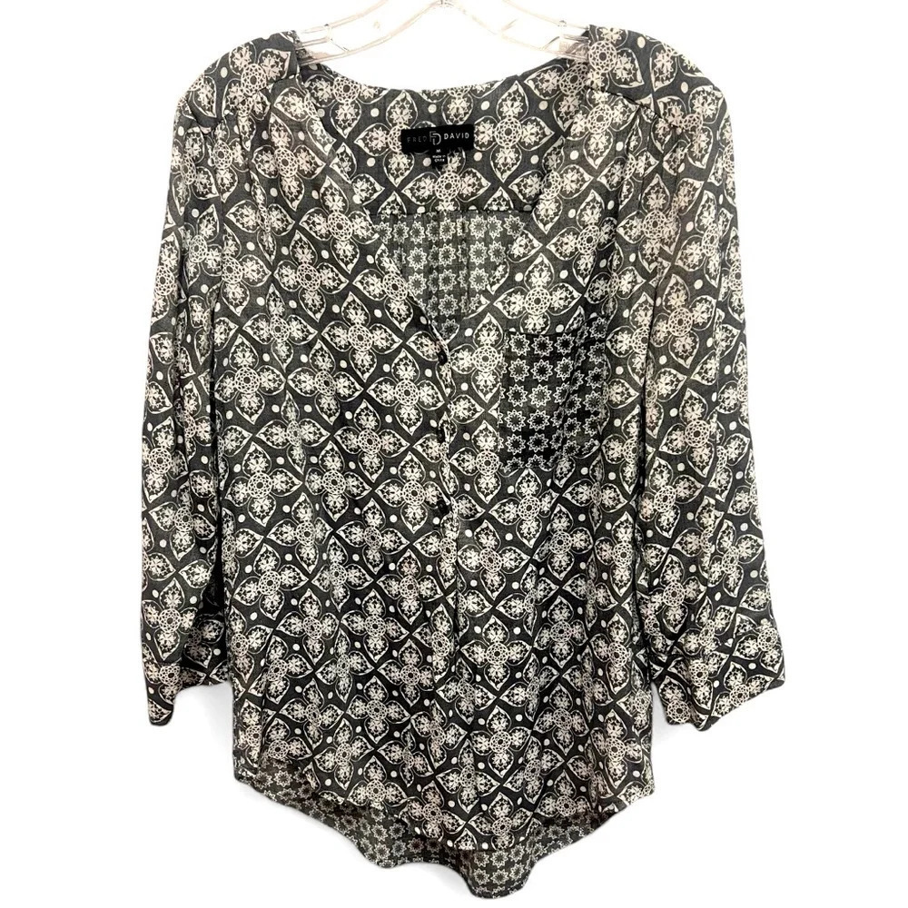 Fred David Grey Blouse Hi Low Hem with front pocket size medium